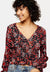 Ladies Floral Red Ruched Blouse Top In Multi Floral Print