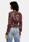 Ladies Floral Red Ruched Blouse Top In Multi Floral Print