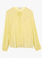 Ex Warehouse Micro Pleat Tie Neck Top Lemon