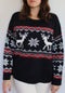 Ladies Bravesoul Reindeer Fairisle Christmas Jumper In Red & Black